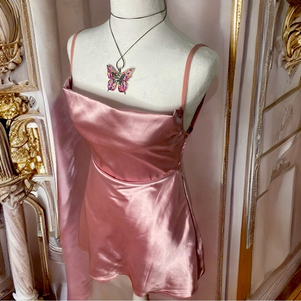 SHEIN silk babydoll pink dress